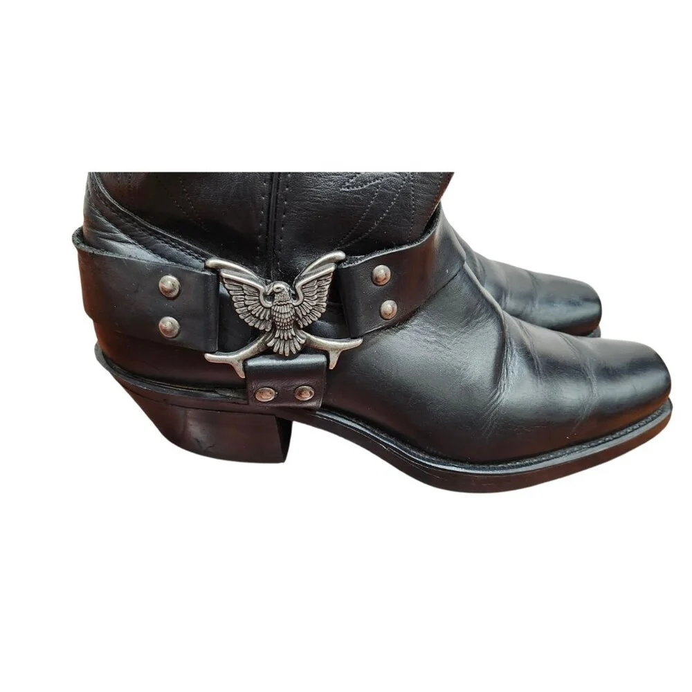 Texas USA Made Black Leather Western Harness Boots Eagle Detail Men’s 9
